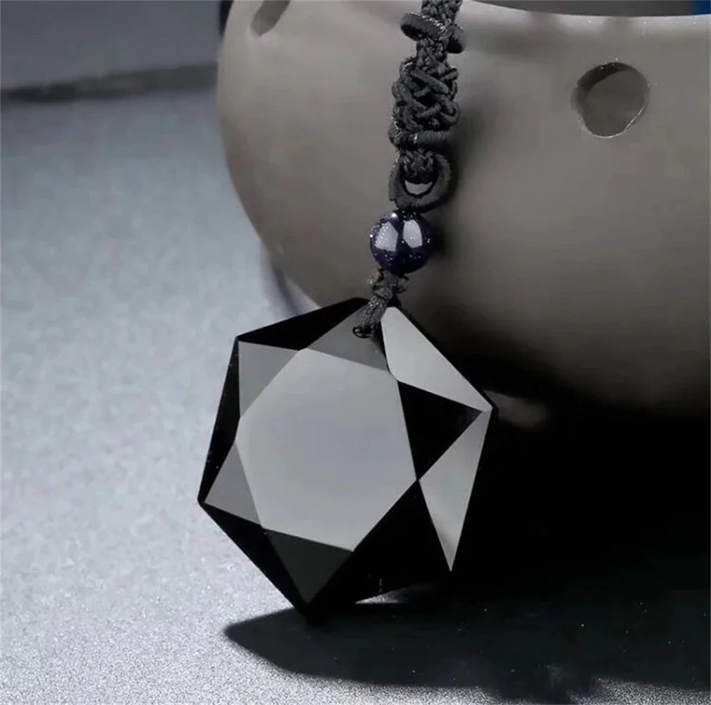 New Fashion Black Obsidian Pendant Necklace Obsidian Star Pendant Lucky Love Crystal Jewelry With Free Rope Drop shipping