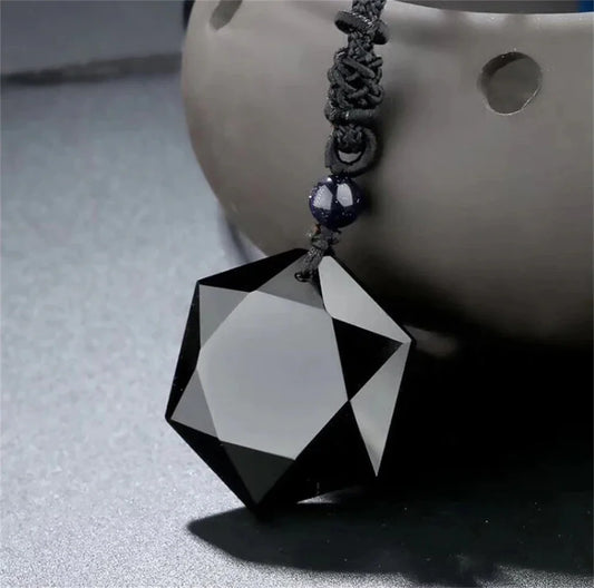 New Fashion Black Obsidian Pendant Necklace Obsidian Star Pendant Lucky Love Crystal Jewelry With Free Rope Drop shipping