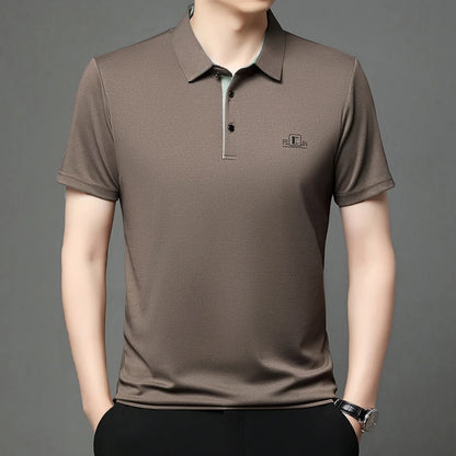 New Men's Business Casual Short Sleeved Shirt with Badge Solid Color Polo Shirt Fashionable Breathable Comfortable Versatile Top