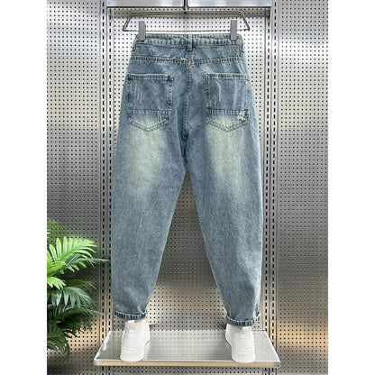 Ripped Jeans Men Clothes Loose Stretch High Waist Jeans Male Denim Pants