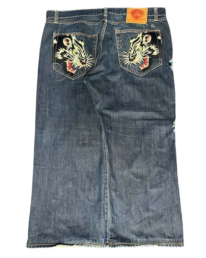 Streetwear Jeans Y2K Harajuku Hip Hop Rock Graphic Print Retro Blue Baggy Jeans
