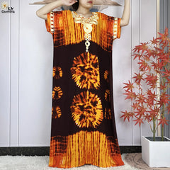 Abaya African Women Dashiki 100% Cotton Floral Casual Dress