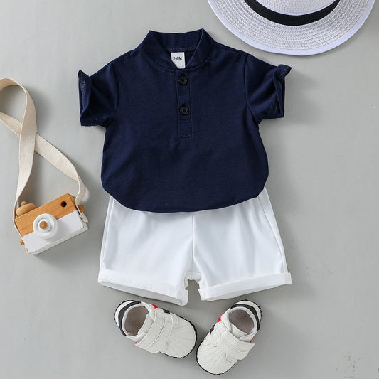 Fashionable Summer New Arrival Boys’ Solid Color T-Shirt and Stain-Resistant Shorts Two-Piece Set in Casual Style