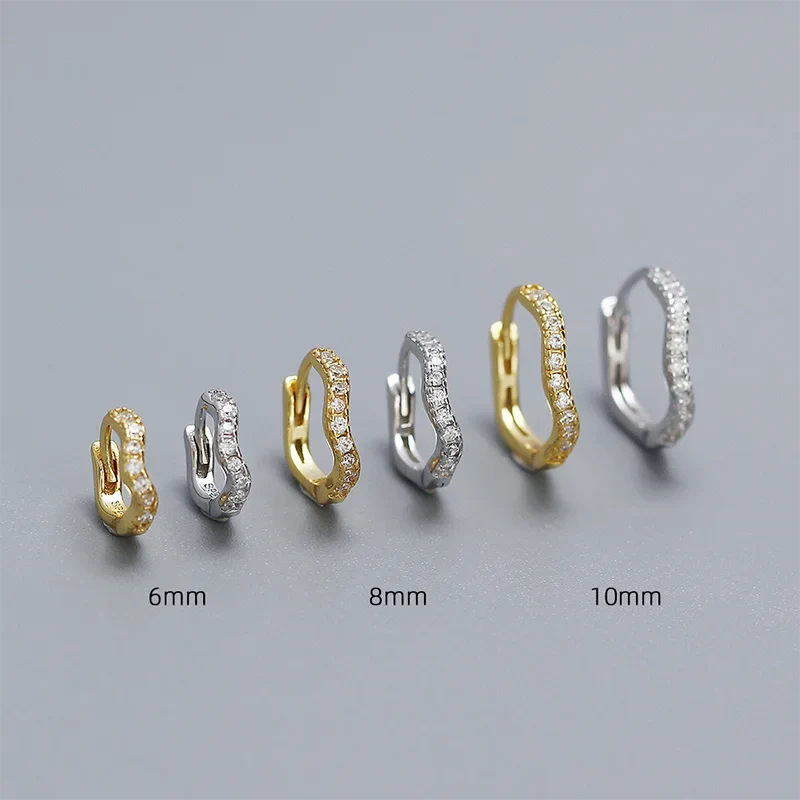 WANTME 925 Sterling Silver Fashion Statement Gold Wavy Geometry Huggies Hoop Earrings for Women Bohemian Jewelry Ear Buckle Gift
