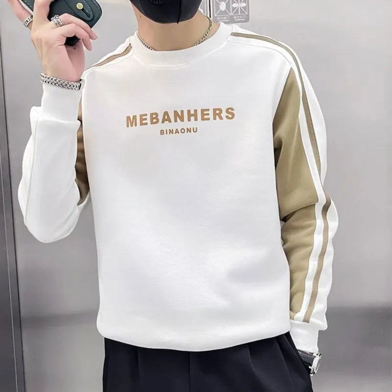 Autumn Winter Korean Spliced Pullovers Fashion Letter Printed Men's Clothing Long Sleeve