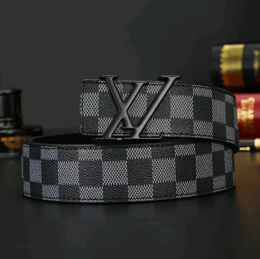 Light Luxury Premium Mens Leather Belt Check Pattern Genuine Pure Cowhide Casual Business Trendy Waist Belt