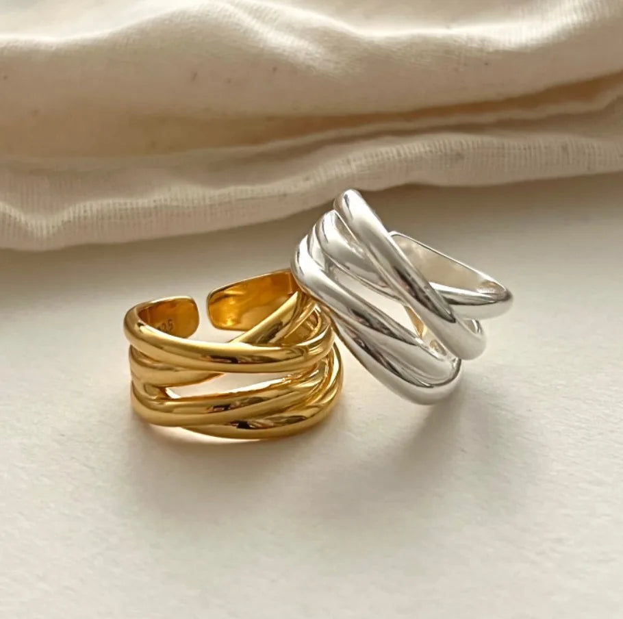 925 Sterling Rings for Women Fashion Geometric Handmade Irregular Interware
