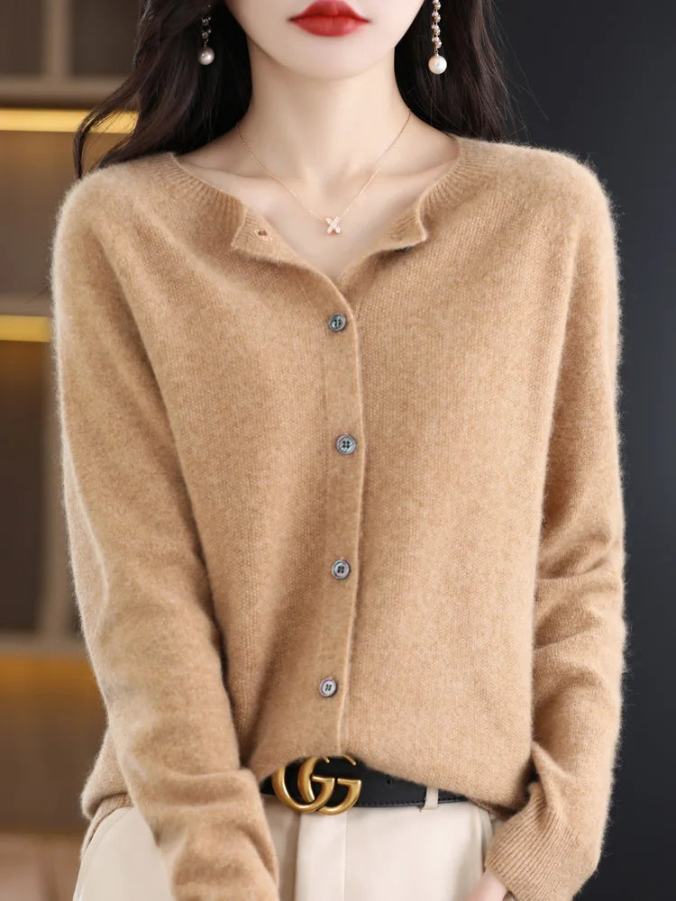 Long Sleeve 100% Merino Wool Sweaters Cashmere Cardigan Spring Autumn Women