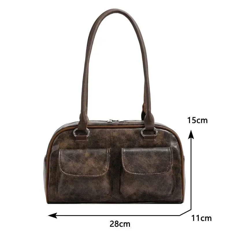 Womens Shoulder Bag Soft Suede with PU Leather Bowling Handbag Casual