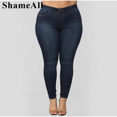 Plus Size Super Thin White Blue Stretch Skinny Pencil Jeans High Waist 5XL Slim Fit Jeans