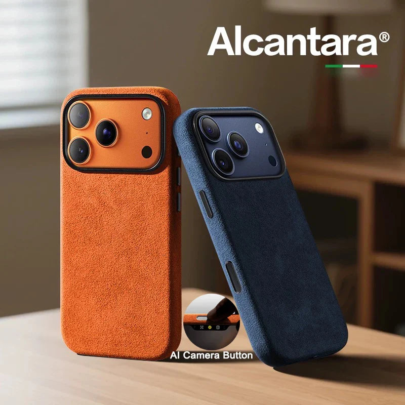 Real Alcantara Magsafe Case for iPhone 17 Pro Max Magnetic Cover with Smart Camera Button Protector Cover for iPhone 17 Pro Max