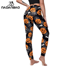 Halloween Pumpkin Skull 3D Print Pattern Stripe Workout Pants Leggings