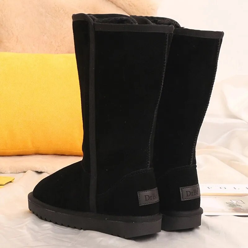 Women Leather Warm Snow Boots Causal Plush Fluffy Anti-cold Zipper Boots