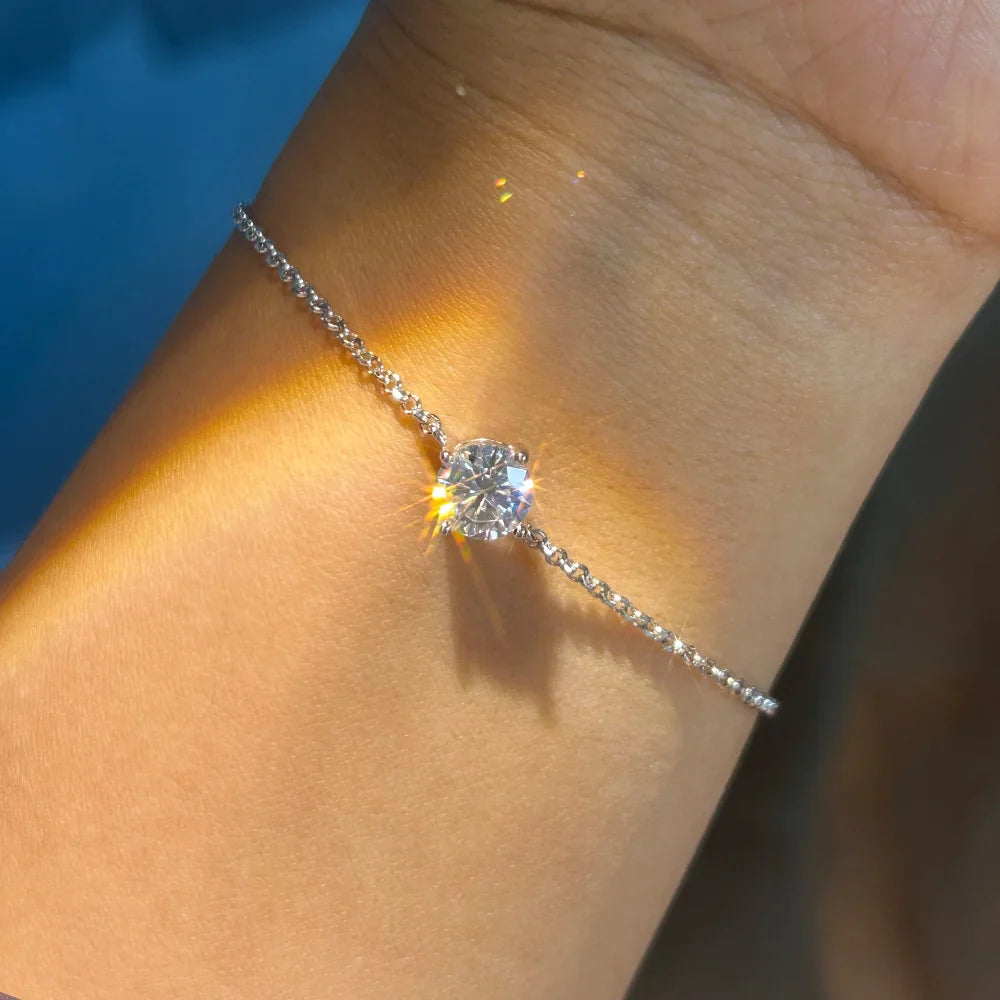 Certified 1CT Moissanite Solitaire Bracelets for Women Real Silver S925 Classic Lab Diamond Adjustable Wrist Chain Jewelry Men
