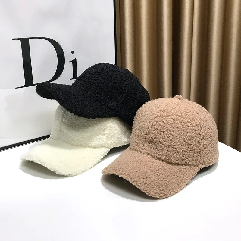Winter Hats For Women Baseball Caps Plush Thickened Warm Baseball Cap Female Casual Solid Color Fashion Design Outdoor