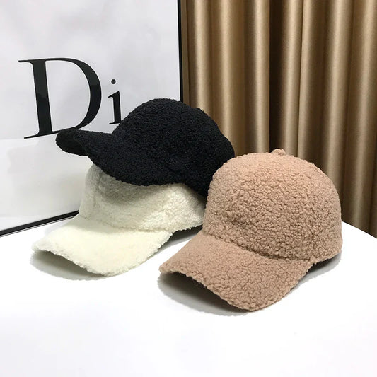 Winter Hats For Women Baseball Caps Plush Thickened Warm Baseball Cap Female Casual Solid Color Fashion Design Outdoor