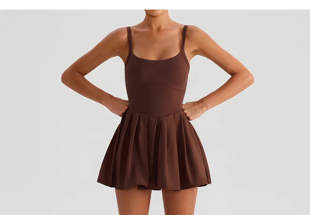 Hearuisavy Women's Summer Sleeveless Sports Dress Breathable Tennis Dress One-Piece Mini Skirt Golf Skirts Jumpsuit With Pockets