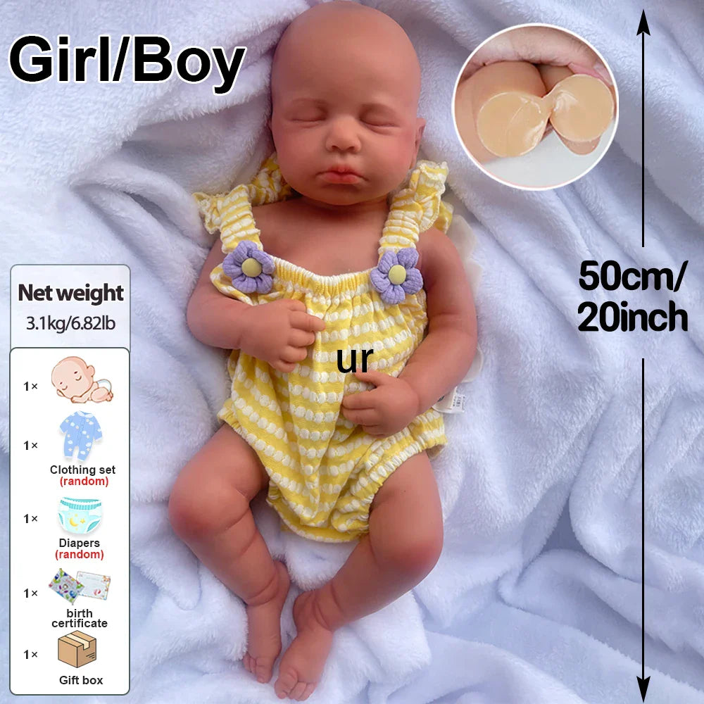 Full Body Silicone Reborn Baby Girl Loulou 20Inch 1:1 Lifelike Silicone Bebe Washable Newborn Dolls for Kids Teaching