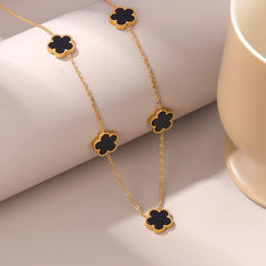 14K Gold Plated Stainless Steel Necklace Woman Five Leaf Petals Double Sided Necklaces