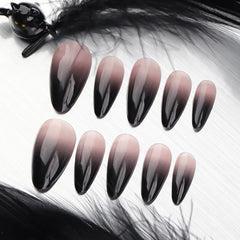 Black Gradient French Halloween Almond Shape Fake Nails Ghost Pumpkin Detachable