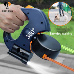 Double Dog Leash 360 Degree Retractable Roulette Leash Pet Walking Lead Outdoor