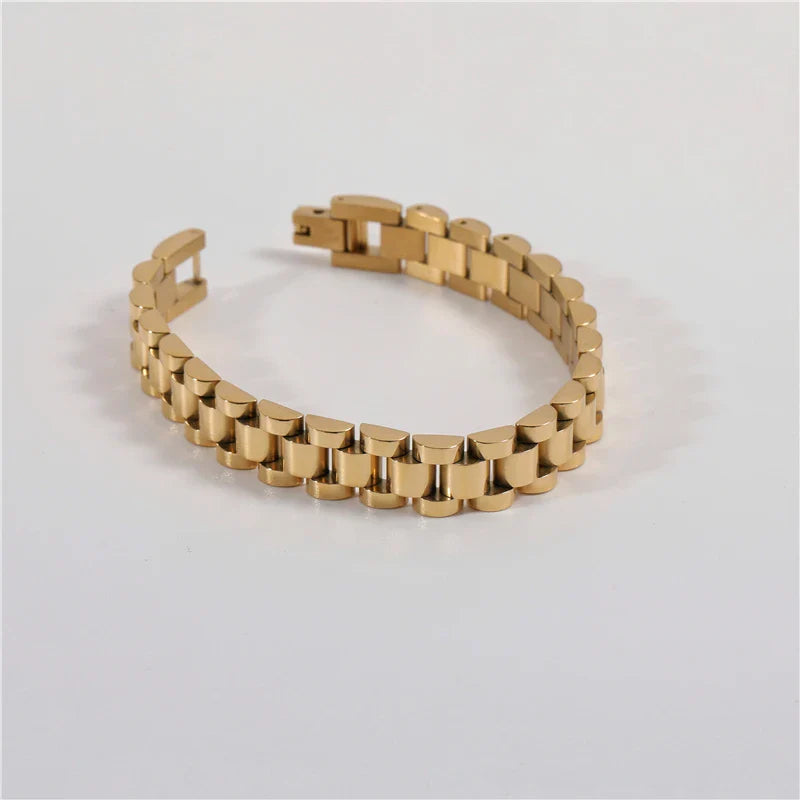 Joolim Jewelry Wholesale Waterproof&No Fade Fashion Chunky Watchband Adjustable Stainless Steel Bracelet High End PVD for Women