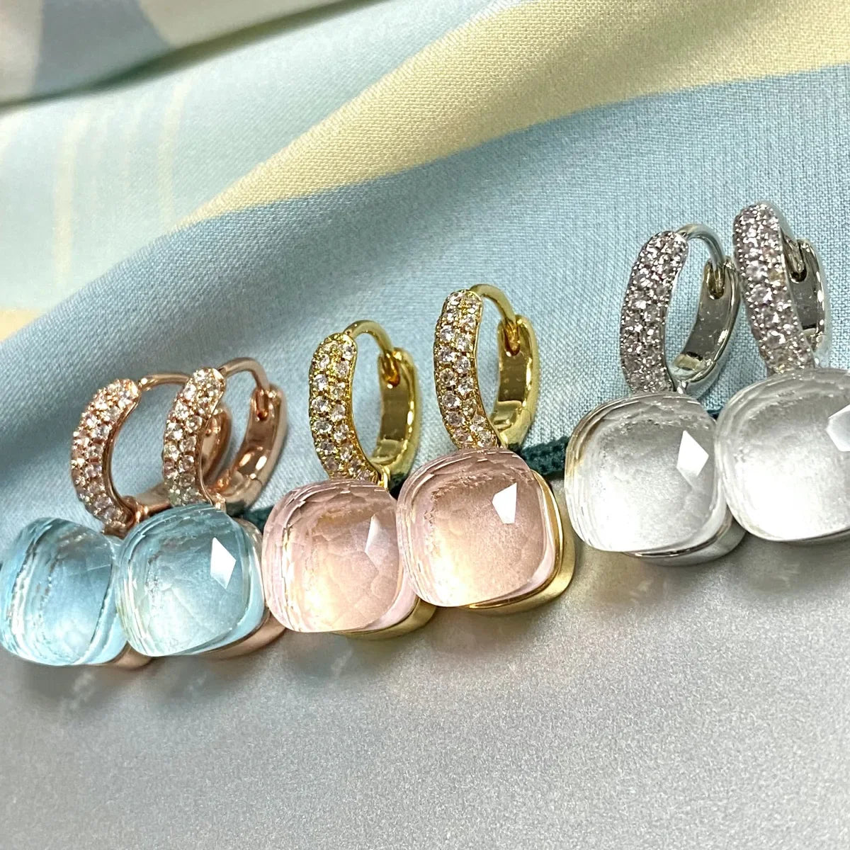 Classic Candy Color Earrings Inlay Transparent Zircon 27Colors Crystal Earrings Platinum Plated Fashion Jewelry For Women