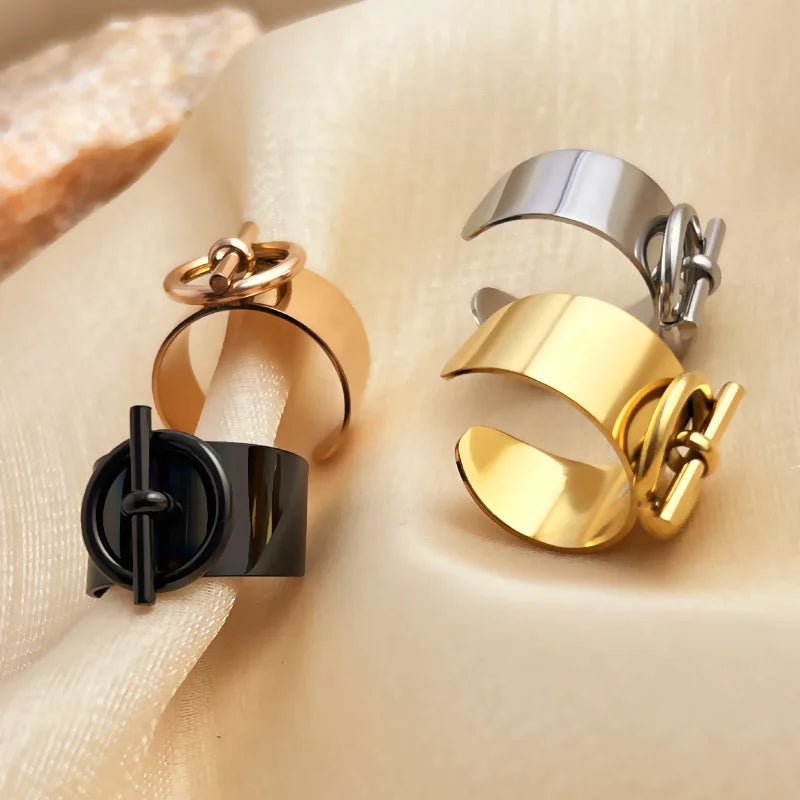 Stainless Steel Ring for Women Opening Adjustable Hip Hop Geometric Chain