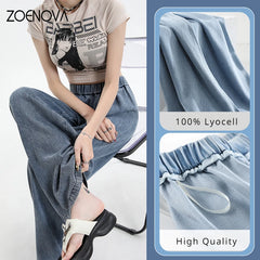 Summer Thin Soft Women's Jeans Lyocell Fabric Baggy Wide Leg Denim Pants