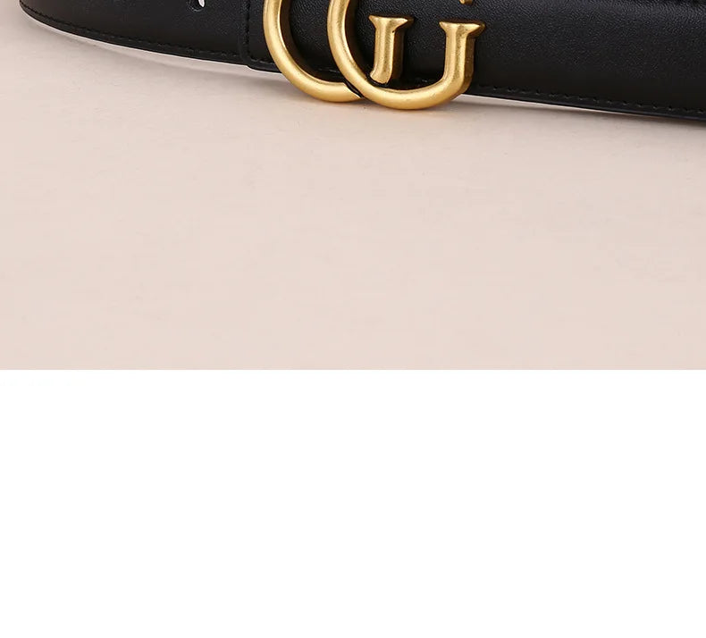 Women's leather belt with smooth buckle; simple and fashionable business belt for men; versatile belt for trousers