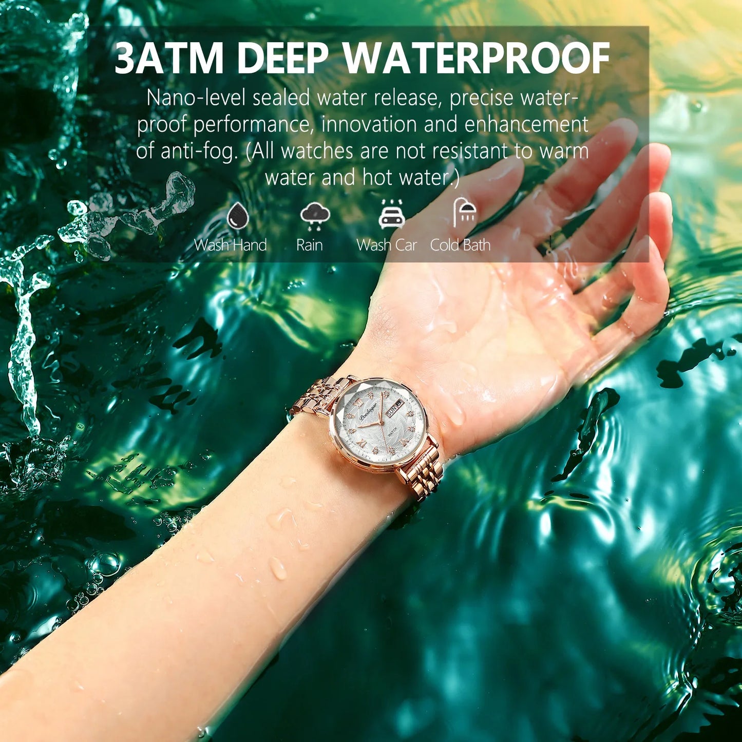 POEDAGAR Elegant Luxury Women Watch Waterproof Luminous Date Week Ladies Watches Fashion Stainless Steel Quartz Woman Wristwatch