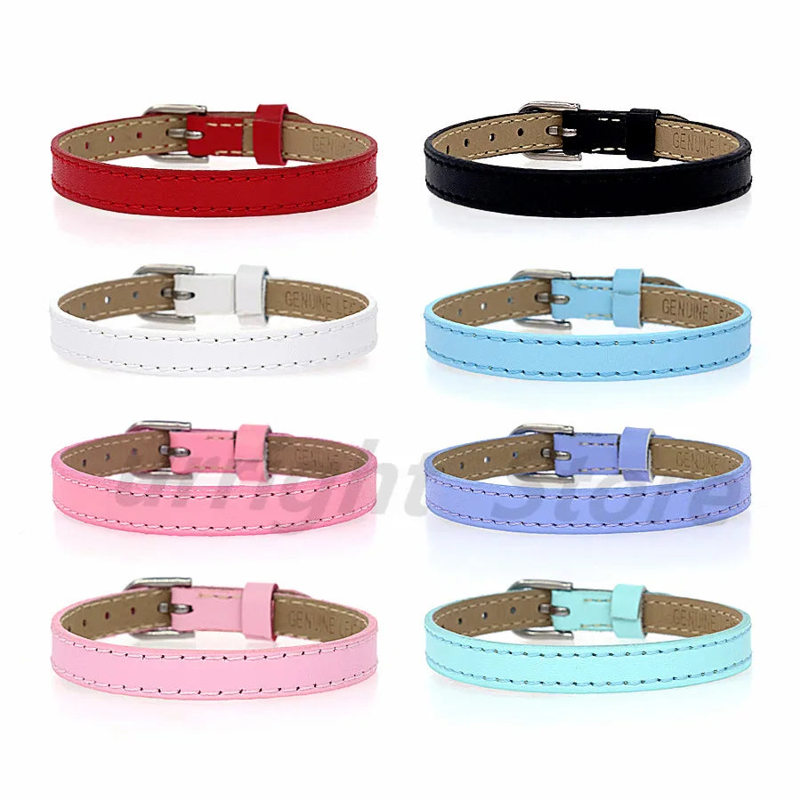 20pcs Real Leather Bracelet Band 8/10mm Width 21cm Length Through Slide Charms Letters Alphabet DIY Jewelry For Women Kids Gift