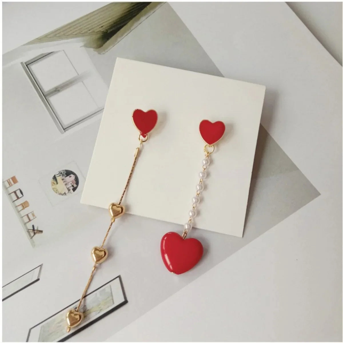 Korean Asymmetric Hollow Black Heart Dangle Earrings For Women Temperament Exaggerated Love Heart Drop Earrings Wedding Jewelry