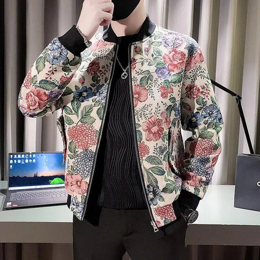 Men Spring Printed Baseball Jackets/Male Slim Fit Fashion Stand