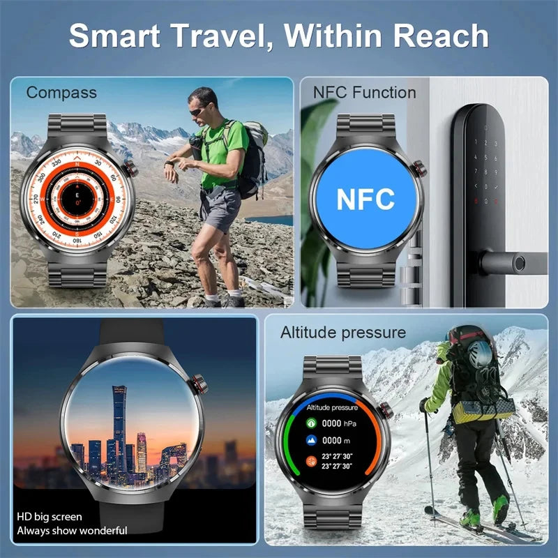 2025 New Watch 4 Pro GPS NFC Smart Watch Men 360*360 AMOLED Screen Heart Rate Bluetooth Call Waterproof Sports Man Smartwatch