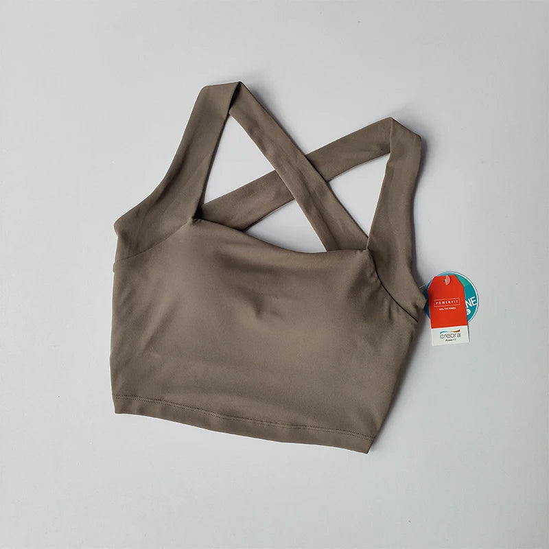 Cross Back Sports Bra for Women with Wide Shoulder Straps Fitness Bra