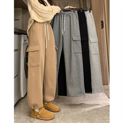 Plus Velvet Cargo Pants Women Men High Waist Drawstring Baggy Trousers Harajuku