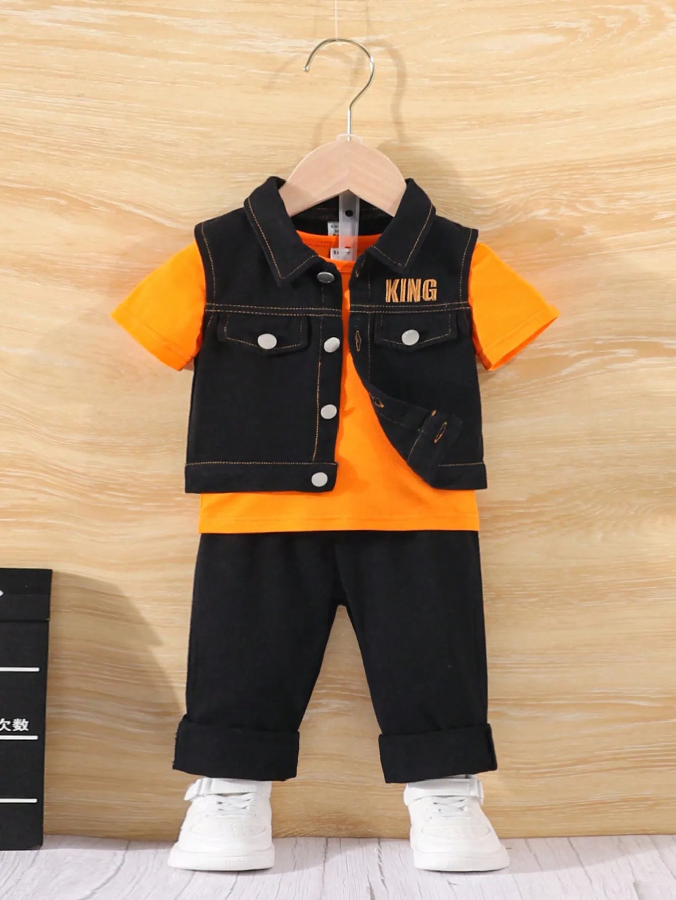 3-Piece Spring/Summer New Boy Leisure Outdoor Retro Fashion Girl Comfort Travel Vacation White Short-Sleeved Denim Vest Pants