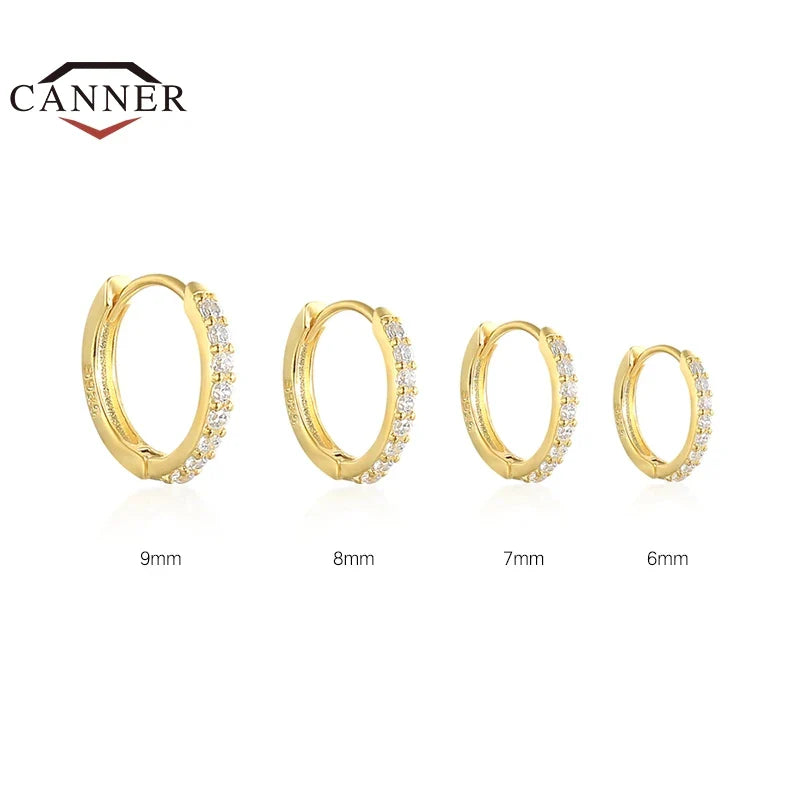 CANNER 6/7/8/9mm Real 925 Sterling Silver Zircon Hoop Earrings for Women Huggie Earring Piercing Earings Jewelry Pendientes