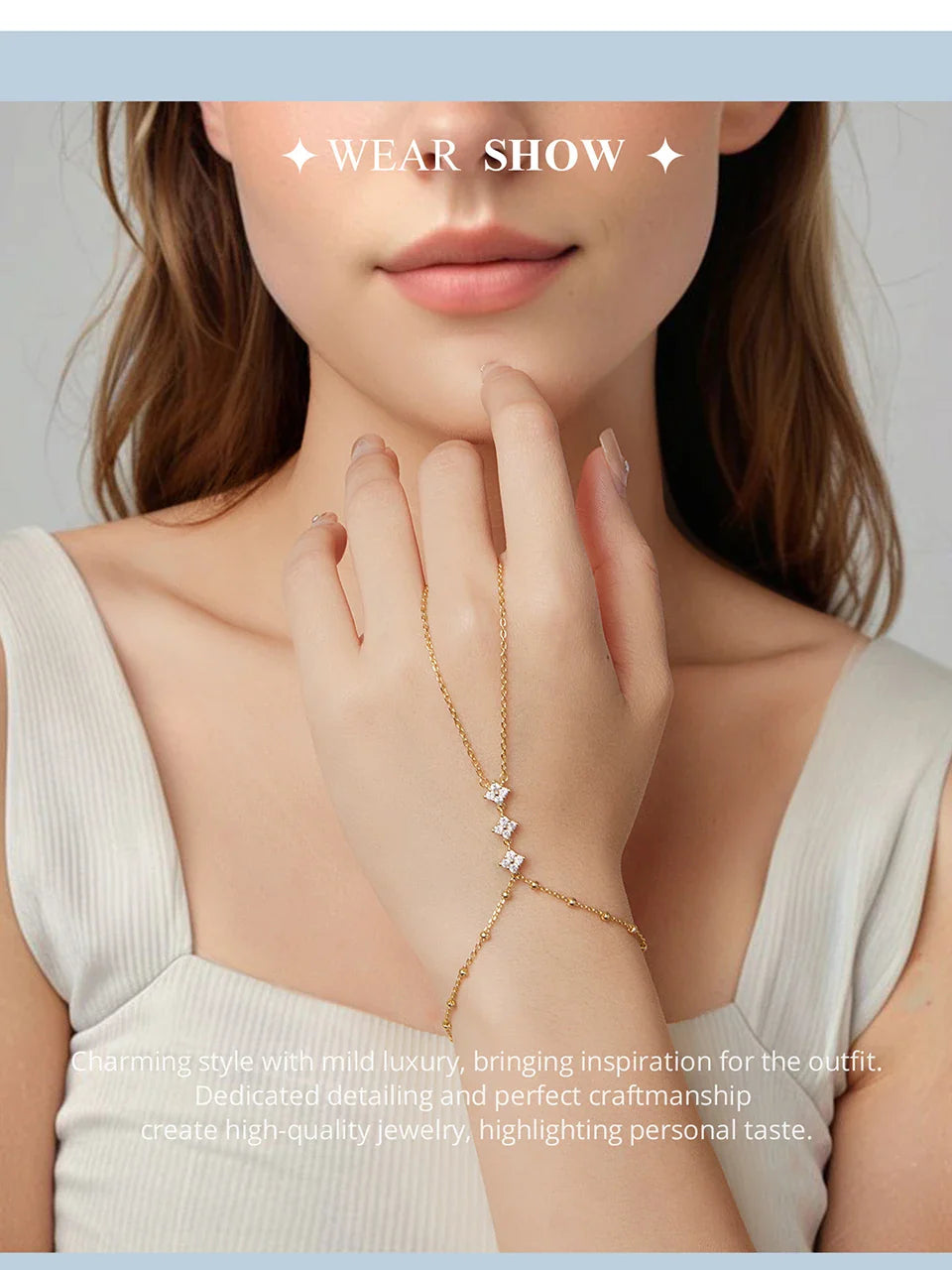 BISAER 925 Sterling Silver Finger Ring Bracelet Hand Chain Trendy Thin Dainty Stackable Chain Plated Gold for Women Fine Jewelry