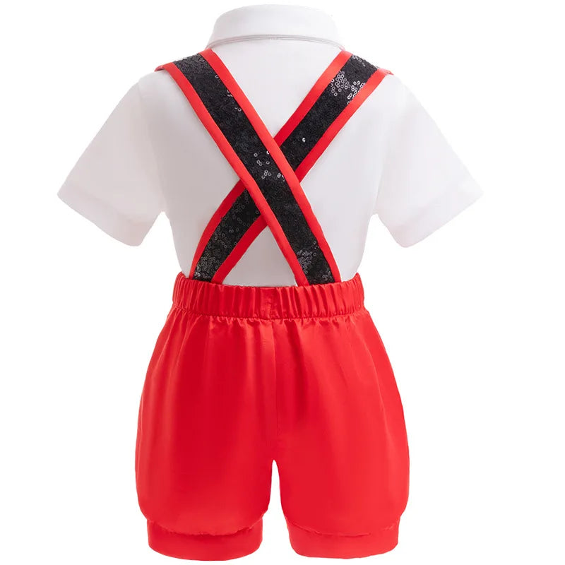 Halloween Stage Performance Cosplay Costume New Boys' Bright tie short sleeved Gentleman Suit Baby Cute Overalls three piece set
