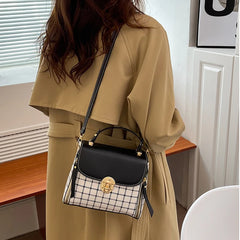 Women Trendy Flap Shoulder Bag PU Leather Crossbody Bag Simple Plaid Designer