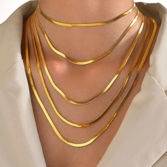 Gold Color Stainless Steel Necklaces For Unisex Waterproof Filmy Snake Chain Herringbone Choker Men Necklace Women Jewelry Gift