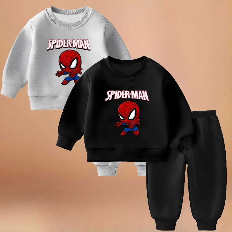 Disney Anime Spiderman Boys O Neck Hoodie Set Spring Fall Children's Pullover and Trousers 2pcs Suit Kids Casual Sportswear New