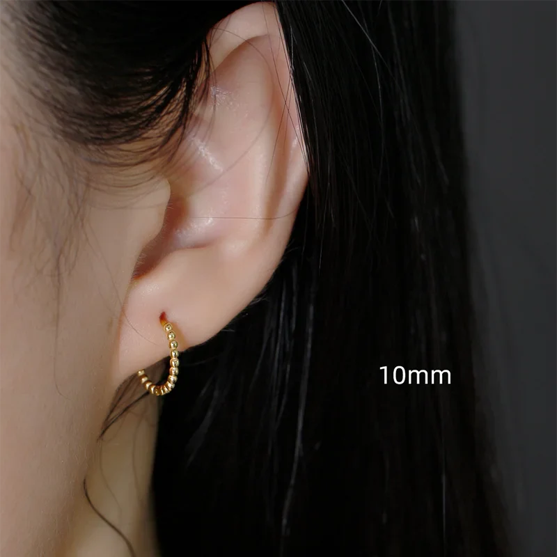 WANTME 925 Sterling Silver Fashion Minimalist Beads Huggies Hoop Earrings for Women Trend Charm Ear Buckle Bohemian Jewelry Gift