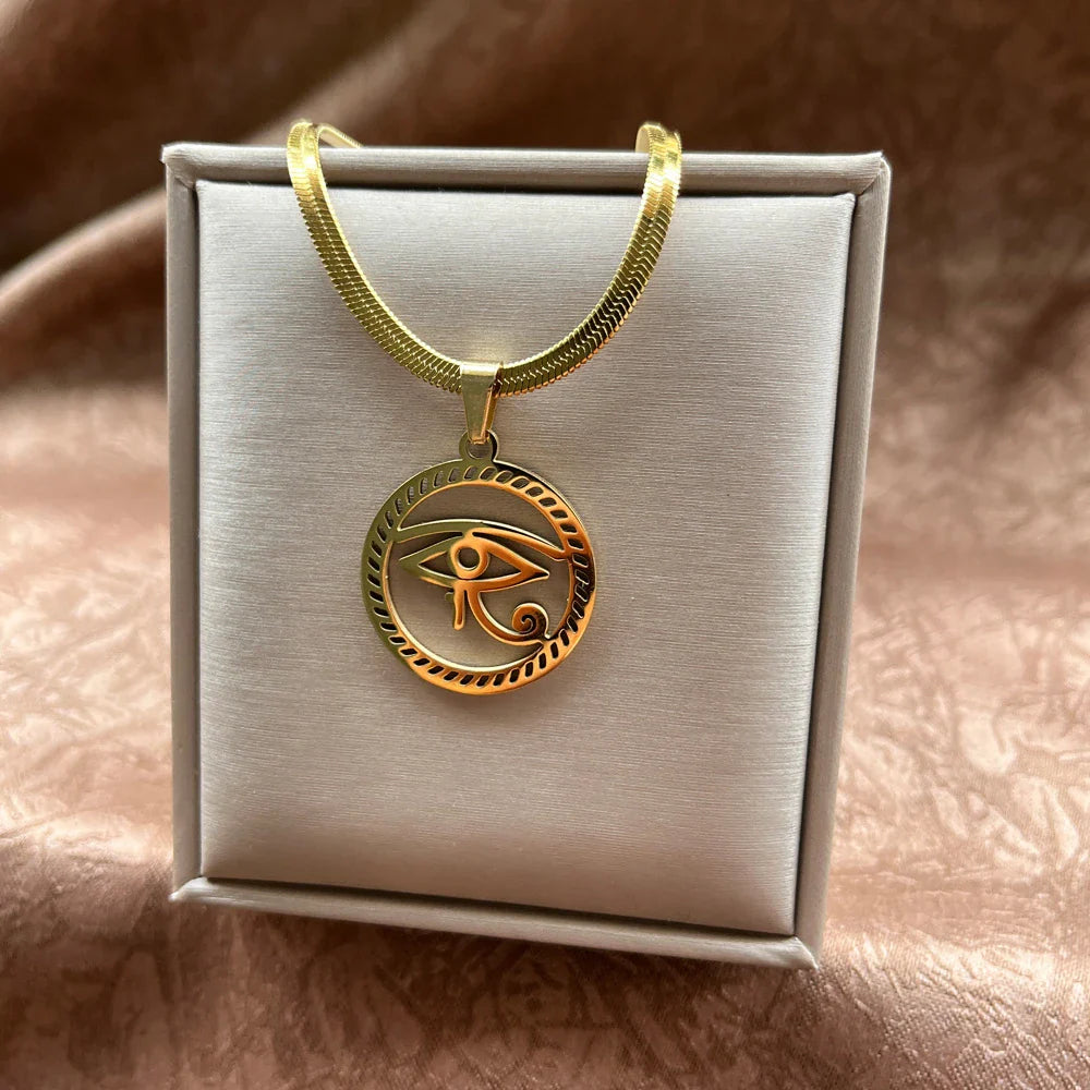 Stainless Steel Exaggerated Punk Big Round O Shaped Pendant Necklace Women Men Chunky Snake Blade Chain Grunge Steampunk Jewelry