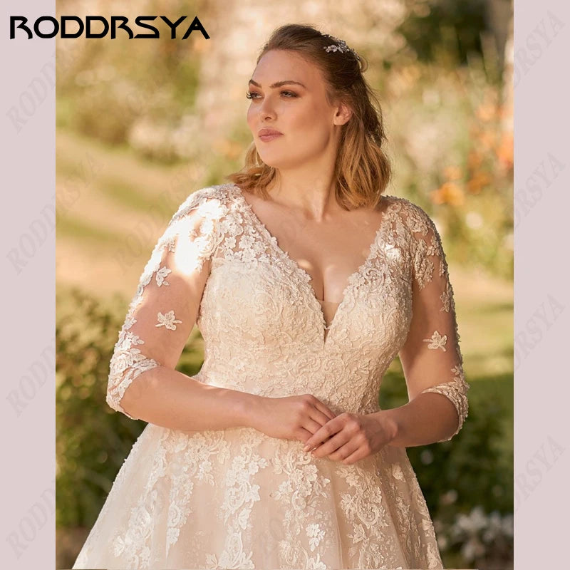 White Bridesmaid Dresses: Wedding Dress Princess A-Line V-Neck 3/4 Sleeves Bride