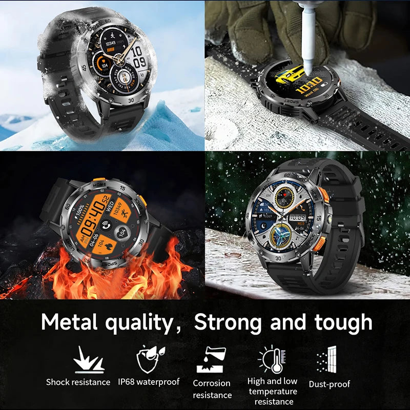 5ATM LED Flashlight Smart Watch Men 100+ Sports Modes Health Monitor Man Watches Bluetooth Call Men Smartwatches For Android ios