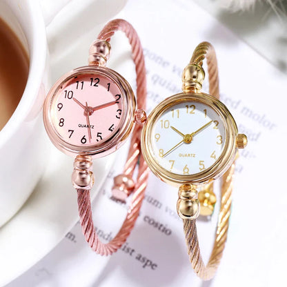 Retro Ladies Quartz Wristwatch Women Watches Small Gold Bangle Bracelet Watch Stainless Steel Clock Fashion Casual Dress Watch