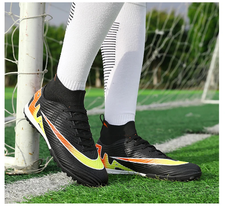 Professional Men High Ankle Football Boots Soccer Cleats TF/FG Training